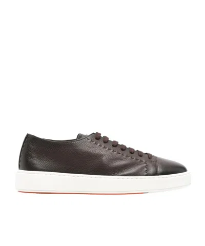 Santoni Round-toe Lace-up Sneakers In Brown