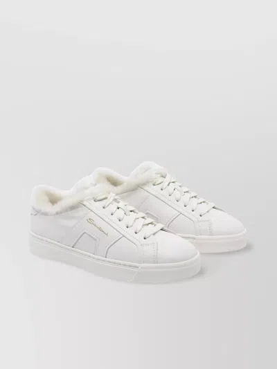 Santoni Round Toe Leather Low Top Sneakers