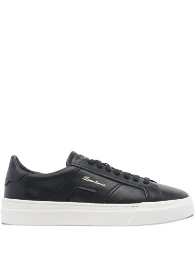Santoni Low Top Leather Sneakers With Contrast Sole In Multi