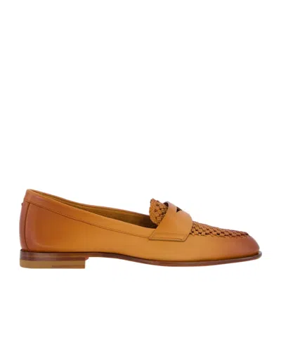 Santoni Round-toe Loafers In Brown