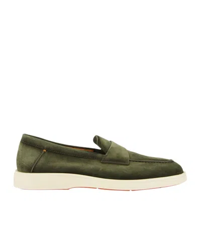 Santoni Penny-detail Suede Loafers In Green