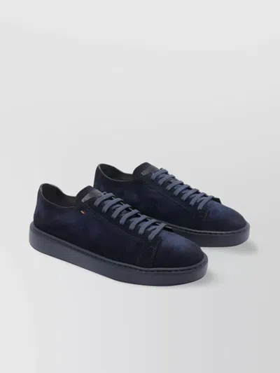 Santoni Round Toe Low Profile Suede Sneakers In Blue