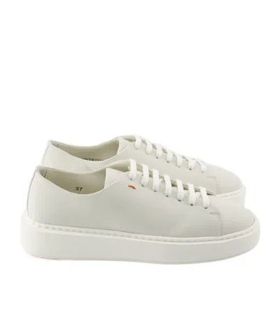 Santoni Round Toe Low-top Casual Shoes In White