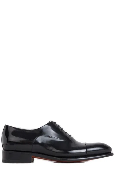 Santoni Round Toe Slip-on Oxford Shoes In Black