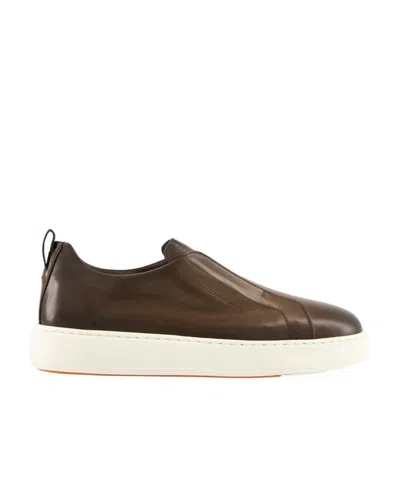 Santoni Round Toe Sneakers In Blue