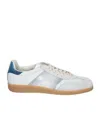 Santoni Dbs Leather And Suede Sneakers In White