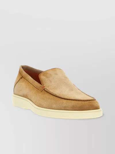 Santoni Round Toe Suede Loafers In Beige