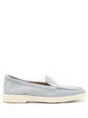 Santoni Slip On Moccasin In Light Blue Suede In Blue