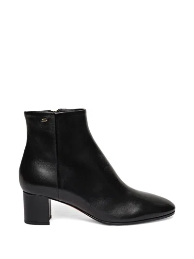 Santoni Leather Mid-heel Ankle Boot In Animal Print