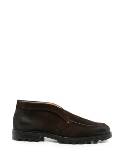 Santoni Brown Suede Ankle Boots With Almond Toe Design In Multi