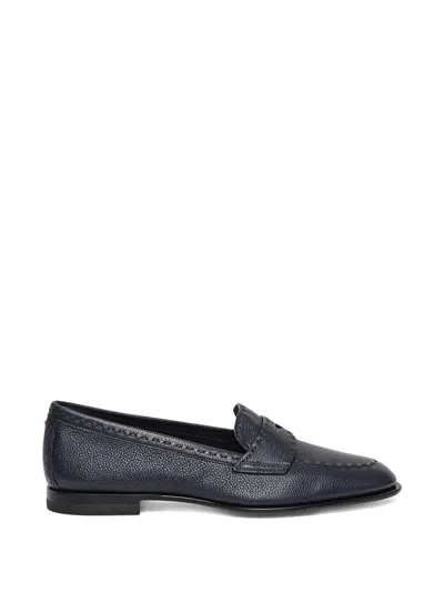 Santoni Round-toe Penny Loafers In Black