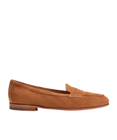 Santoni Round-toe Penny Loafers In Brown