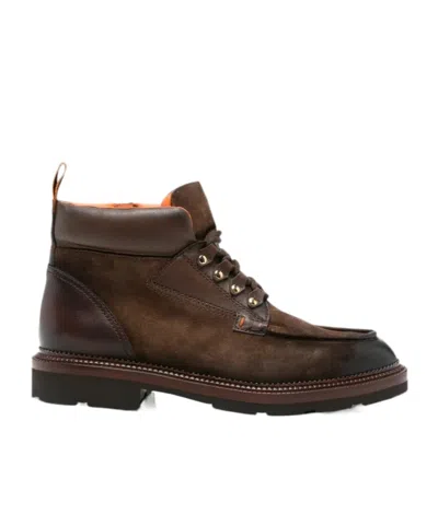 Santoni Round-toe Short Boots In Brown