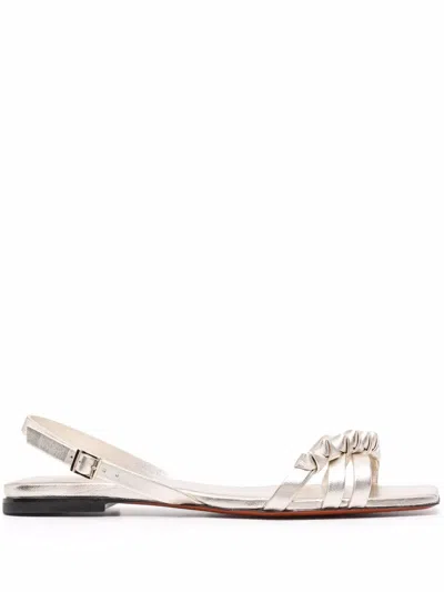 Santoni Ruched-detailing Leather Sandals In Gold