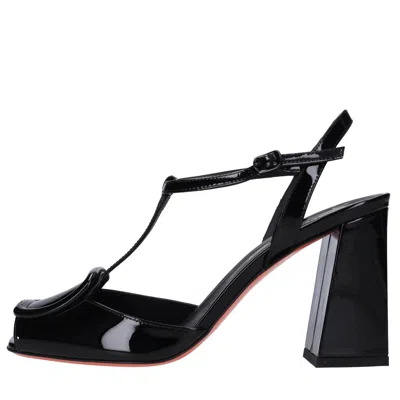Santoni Women's Patent 85mm Leather T-strap Sandals In Black