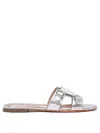 Santoni Sleek Leather Sandals With Buckle Accents In Silver