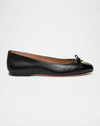 Santoni Sandy Leather Bow Ballet Flats In Black