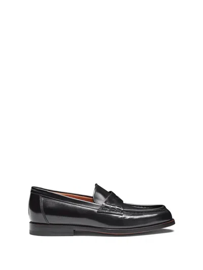 Santoni Black Leather Moccasin