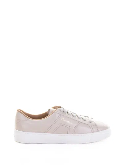 Santoni Cream Soft Leather Sneaker In Neutral