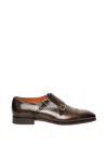 Santoni Double Buckle Moccasin In Brown Leather