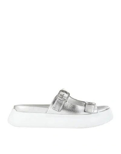 Santoni Sandals Woman Sandals Silver Size 8 Leather In White