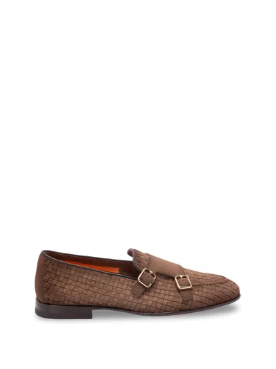 Santoni Double-buckle Loafers In Brown