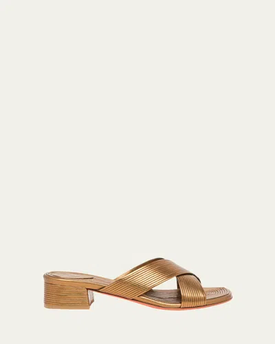 Santoni Serpentine Metallic Leather Crisscross Mule Sandals
