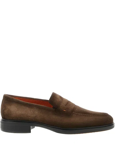 Santoni Shaded Suede Loafers In Brown