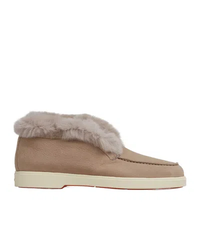 Santoni Shearling Detailed Desert Boots In Brown
