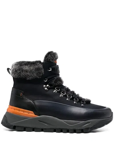 Santoni Shearling Lining Ankle Boots In Blue