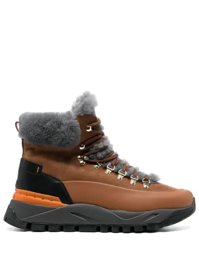 Santoni Shearling Lining Ankle Boots In Brown