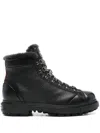Santoni Leather St. Moritz Hiking Boots In Black