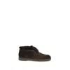 Santoni Suede Fur Trim Ankle Height Loafers In Brown