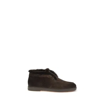 Santoni Shearling-lined Suede Ankle Boot In Brown