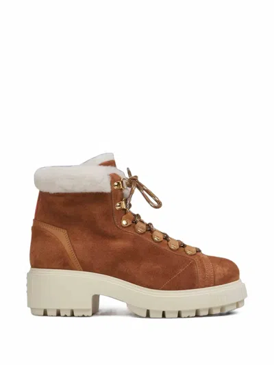Santoni Shearling-trim Lace-up Boots In Multi