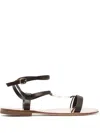 Santoni Shell T-bar Flat Leather Sandals In Brown
