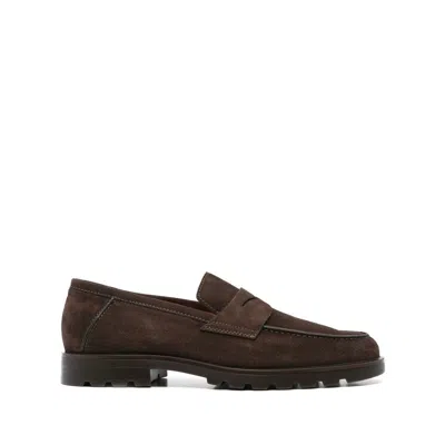 Santoni Almond-toe Leather Loafers In Braun