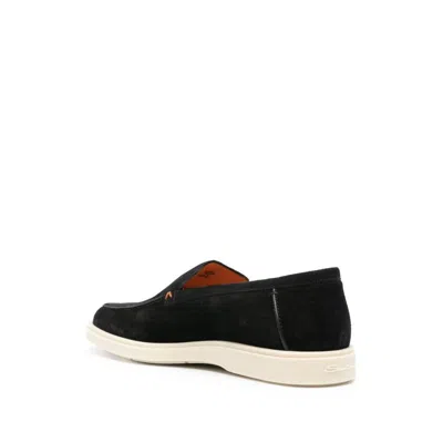 Santoni Leather Loafers Contrast Stitching In Black