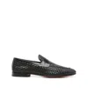 Santoni Woven Leather Loafers With Low Profile Design In Black
