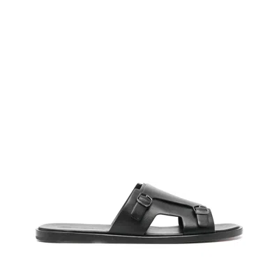 Santoni Double-buckle Leather Sandals In Black