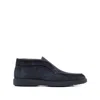 Santoni Midnight Blue Calf Suede Slip-on Shoes With Branded Insole In Blue
