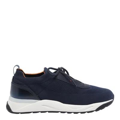 Santoni Flin Sneakers With Contrast Sole And Pull Tab In Blue