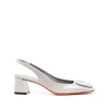 Santoni Lemon Patent Buckle Slingback Pumps In Grey