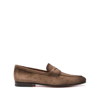 Santoni Carlo Driving Loafer Penny Strap Rubber Sole In Multi