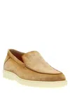 Santoni Brown Suede Loafers With Rubber Sole In Neutral
