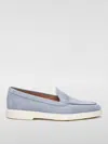 Santoni Slip On Moccasin In Light Blue Suede In Blau