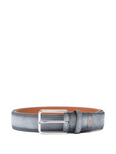 Santoni Silver Buckle Belt In Blue