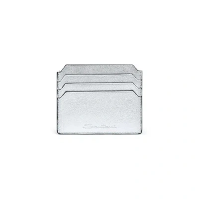 Santoni Silver Laminated Leather Credit Card Holder