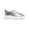 Santoni Silver Laminated Leather Slip-on Sneaker In Silver