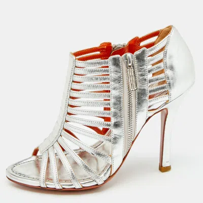 Santoni Silver Leather Caged Peep Toe Sandals